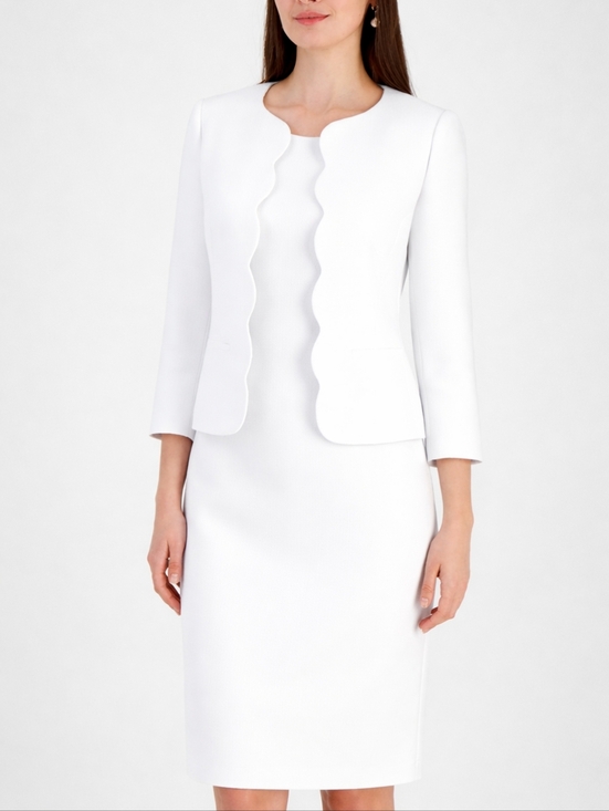 Kasper Jackets & Blazers - NWT Kasper Women's Cream Scallop-Edge Blazer & Sheath Dress Suit Size 18W